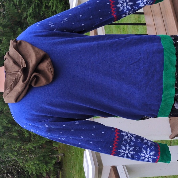 Men's Ugly Christmas Sweater Comet Reindeer With Hood Medium - Picture 2 of 5